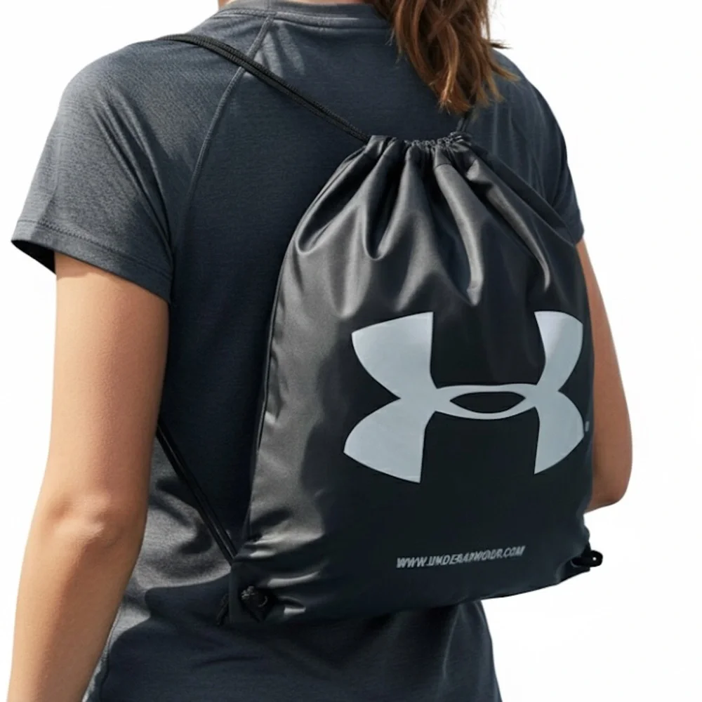 Under Armour Black Silver Logo Drawstring‎ Cinch Sack Gym Bag Backpack